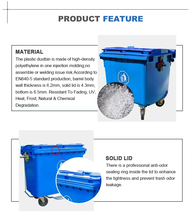Plastic Recycling Garbage Container Trash Can Outdoor Dustbin Mobile Waste Bin for Street Commercial Area