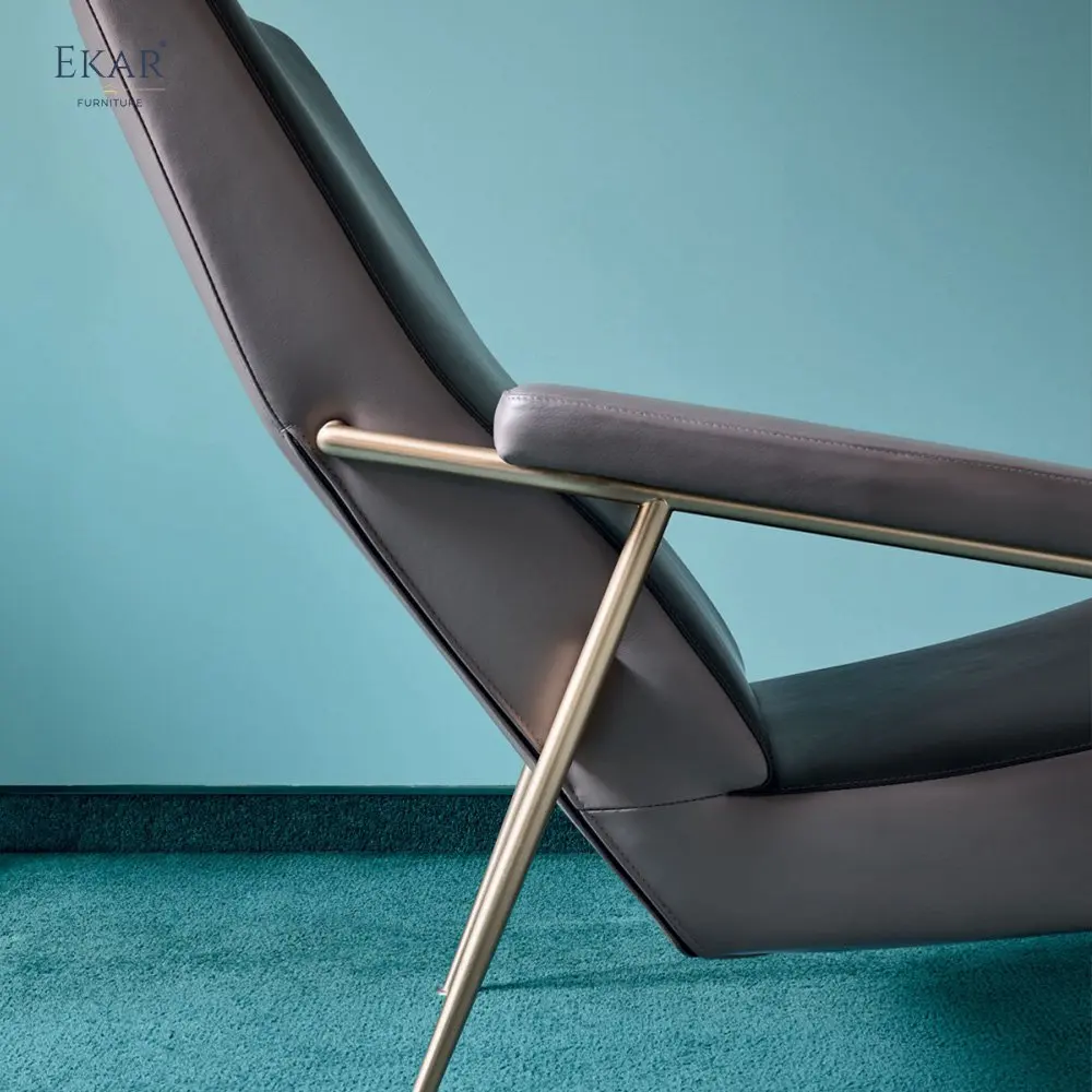 Wooden Frame Lounge Chair with High-Density Memory Foam Seat and Gilded Stainless Steel Base factory