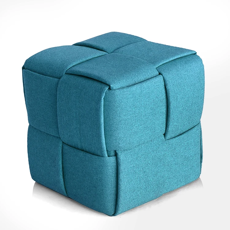 New Product Woven Fabric Blue Ottoman Cube Seating Pouf Ottoman Stool Footstool