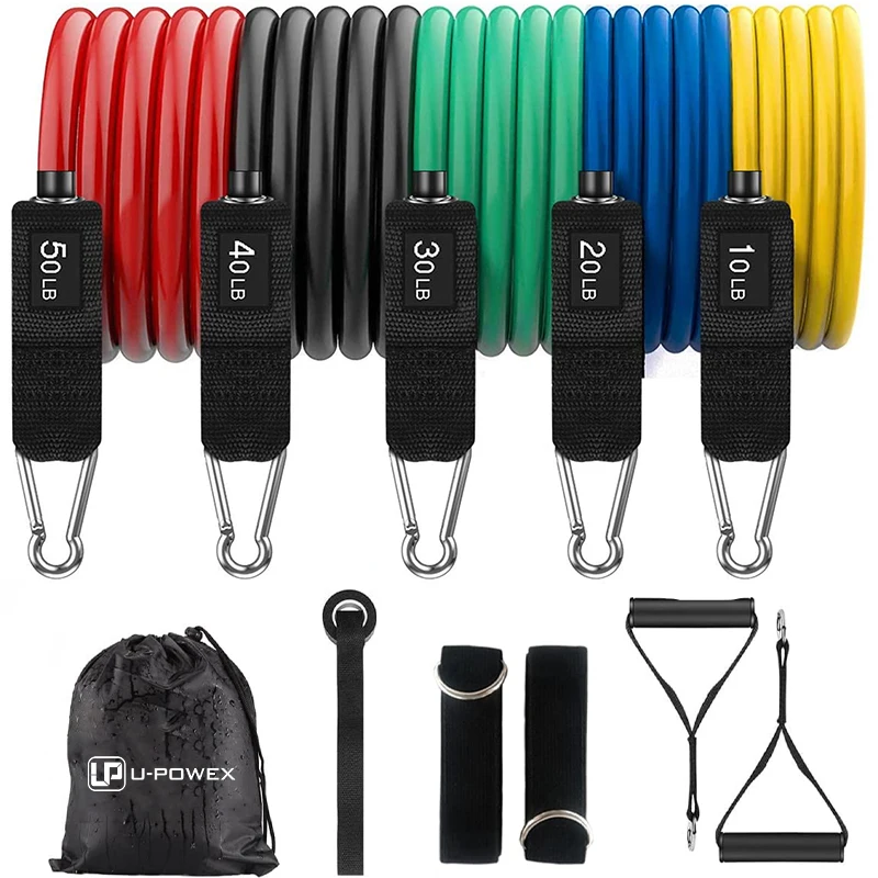 5 Levels Adjustable Workout Elastic 11pcs Latex Resistance Bands Tube Set