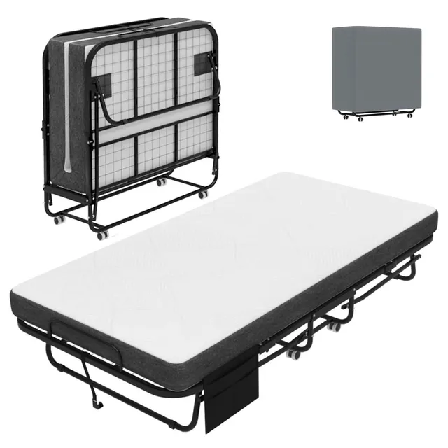 Portable Folding Bed with Mattress Rollaway Guest Bed for Adult Foldable Bed with Metal Frame Space Saving for Easy Storage