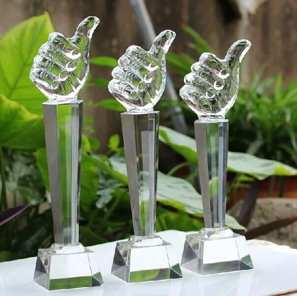 MH-JB0027  Engraving Award  Middle Finger  Trophy Cup Crystal Hand Trophy