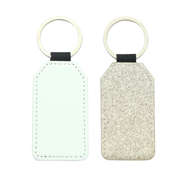 10PCS Sublimation Blanks Keychain Glitter PU Leather Keychain Heat Transfer  Keyring Christmas Ornaments Sublimation Keychains