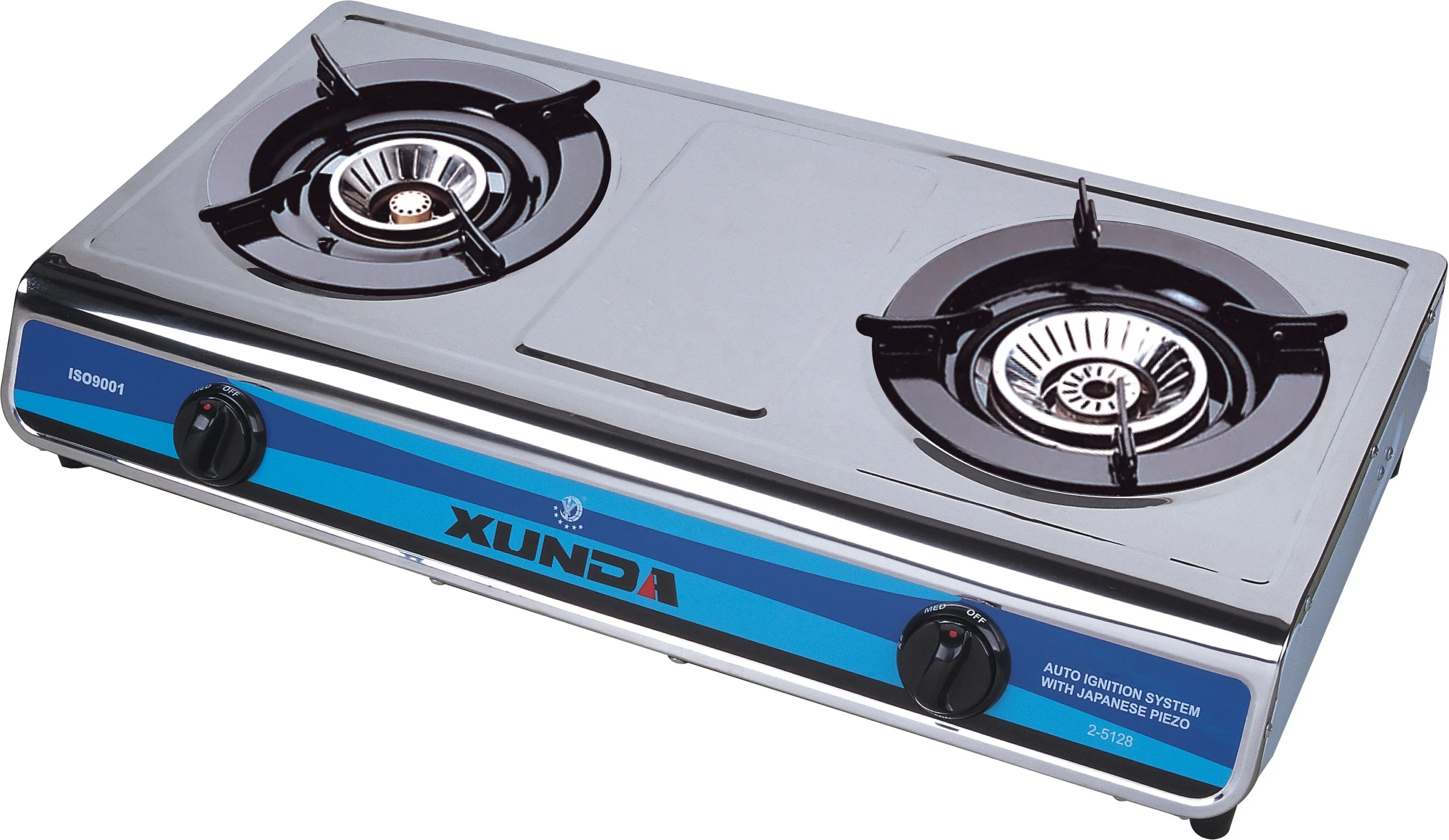 Xunda China Stainless Steel 2 Burner Gas Cooker Wok Industrial Table Top Gas Stove for Home