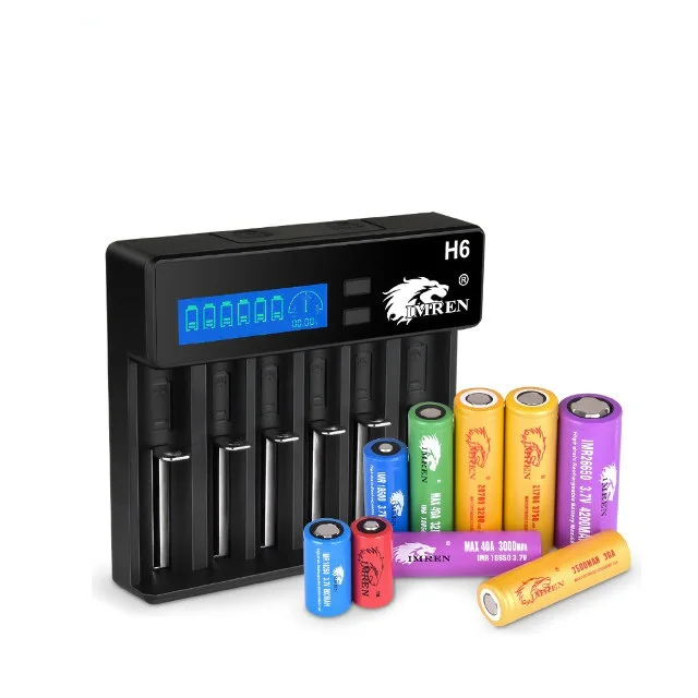 IMREN 6 Slots H6 Lithium Charger with LCD For 20700 21700 18650 18350 3.7V Batteries for e-cig battery