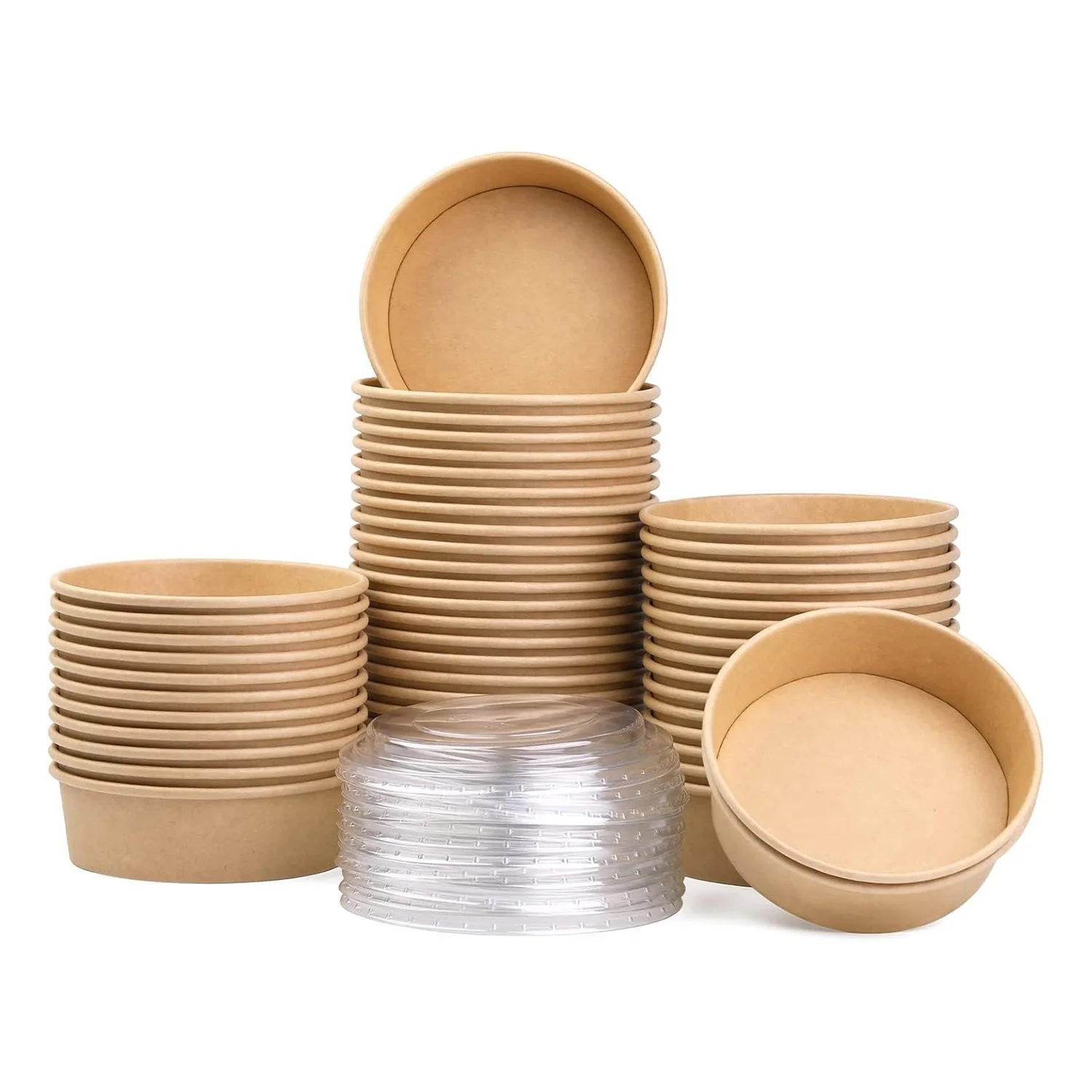 Light Food Salad Bowl Disposable Kraft Paper Custom Printed Container With Lid Eco-Friendly Takeaway Packaging for Lunch Soup