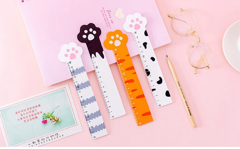 Claw Ruler Cartoon Cat Claw Wooden Ruler - 15cm Student Office Stationery
