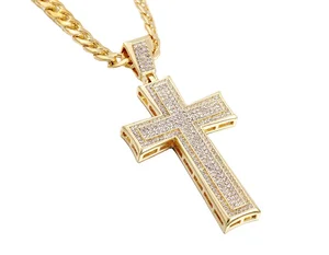 Custom Fashion Gold Plated Hip Hop Cross Iced Out Jewelry Necklace for Men