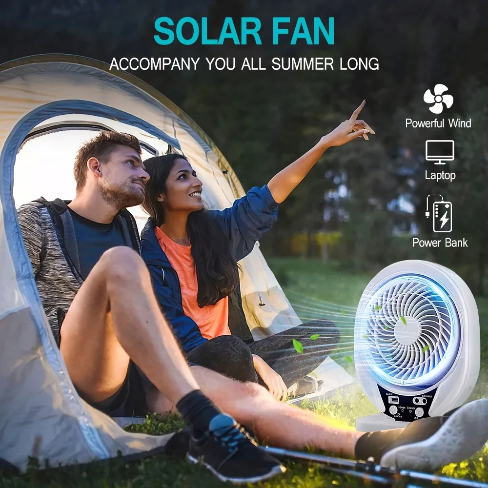 Lampe Solaire 2 En 1 Et Ventilateur Portable - Lanterne LED Rechargeable Pour Camping Et Urgences