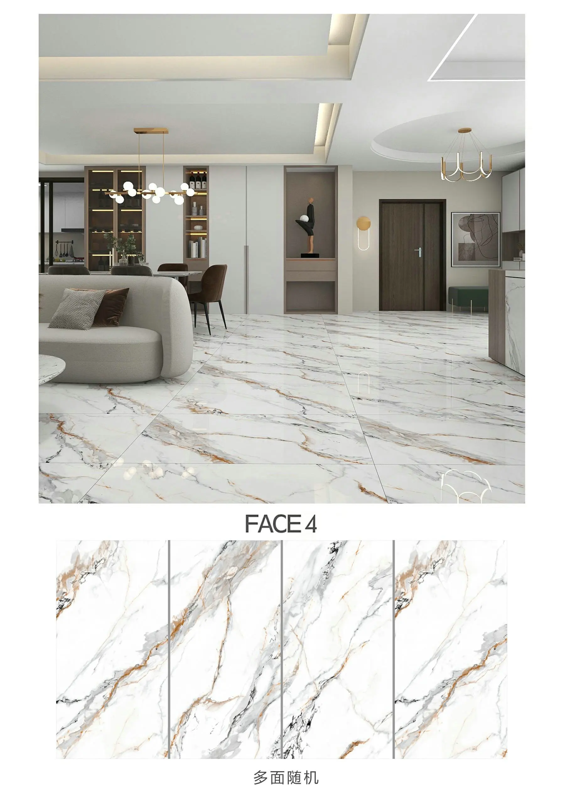 Luxury Carrara White Fish Maw Gold Marble Tile 60*120cm75*150cm Glossy Grey Porcelain Floor Wall Tile Hotel Interior Room