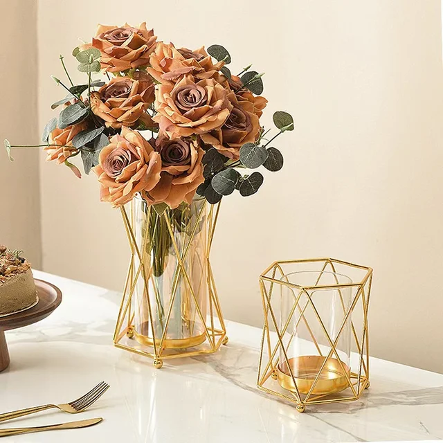 Wedding Party Creative Modern Luxury Metal Glass Vase Decoration Nordic Home Decor Flower Vase for Ceramic Decoration