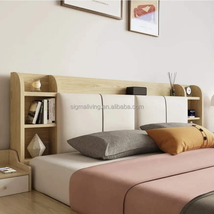 Queen wooden upholstered headboard drawers storage bed