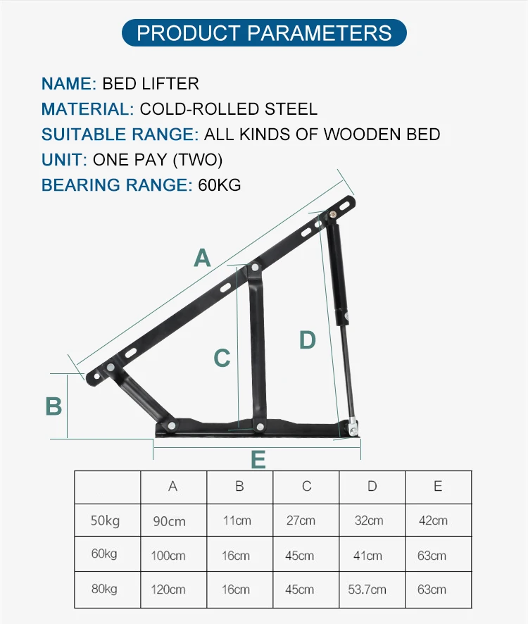 Storage Bed Lift Up Hinge Mechanism Bracket Gas Spring Hydraulic Iron