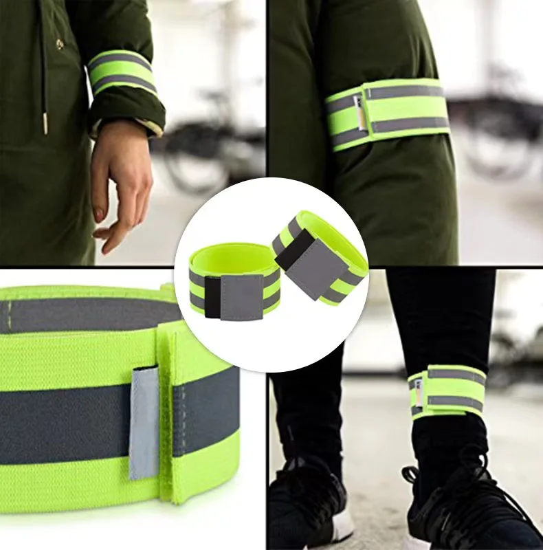 product-750-759.493670886076 High Visibility Custom Elastic Fabric Wristband Reflective Armbands Band with Adjustable Hook Loop for Running Walking Cycling