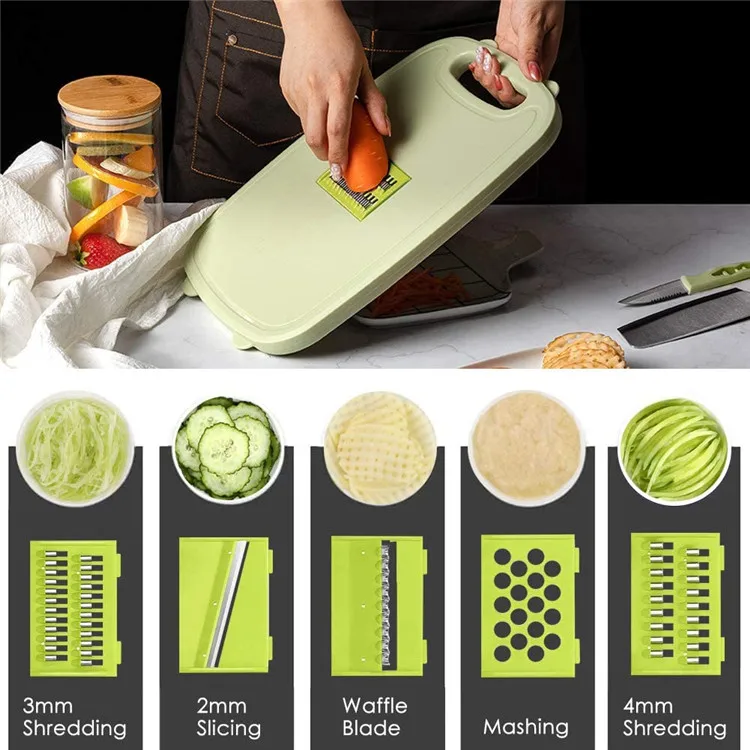 9 in 1 Multi Chopping Board Kitchen Vegetable Washing Basket Collapsible Chopping Board with Colander for Camping