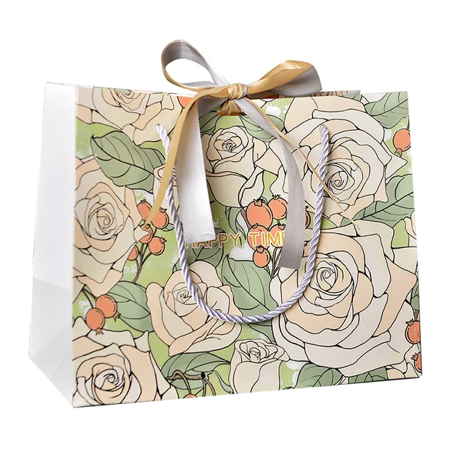 Ins Style champagne Rose Gift Bag with Ribbon Candy Packaging Bag Clothing Storage Bag for Packaging