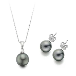 Minimalist 925 Sterling Silver Jewelry Set Women Tahitian Black Pearl Necklace and Earrings