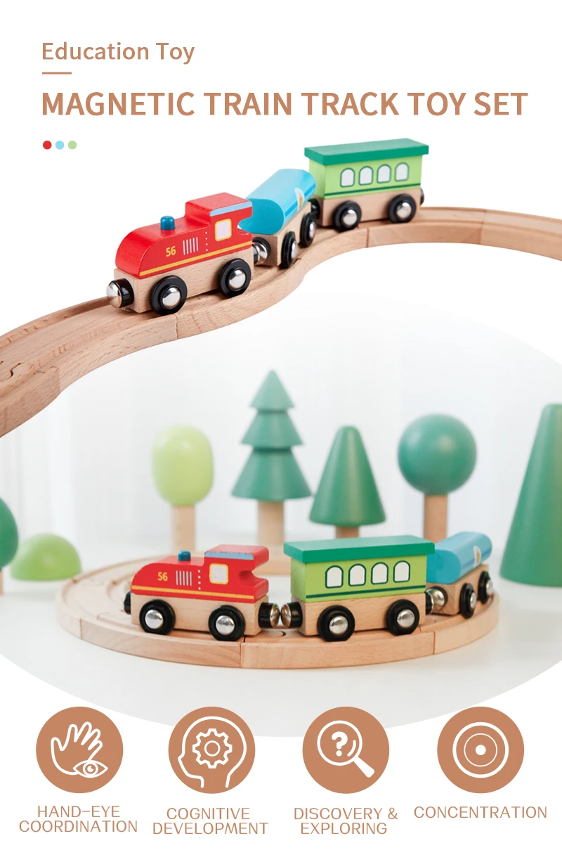 Montessori Track Toy Train Set Classic Wooden Kid Baby Toys Train Track