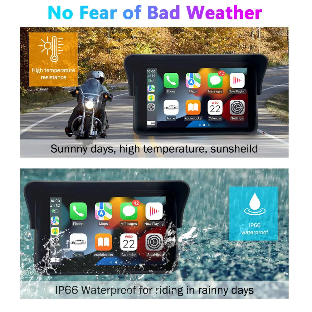 2025 Motorcycle GPS Navigation 7 Inch HD Touchscreen IPX7 Waterproof Wireless Carplay Android Auto Universal for Harley BMW
