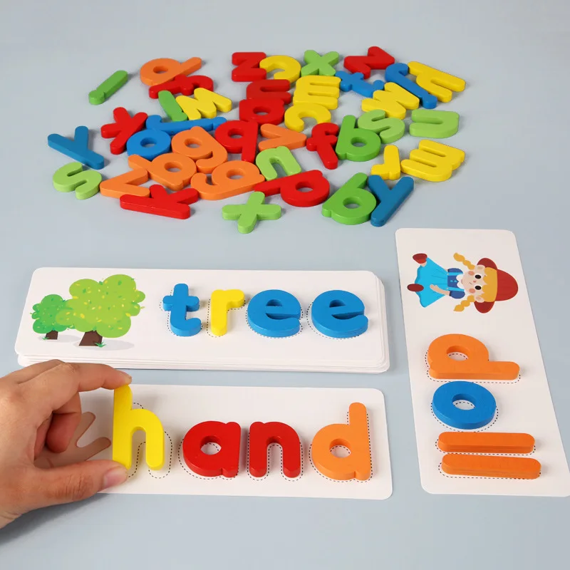 Children Wooden Spelling and Mathematics Game Set Wooden Jigsaw Puzzle Letter Cognitive Math Learning Kids Educational Toys