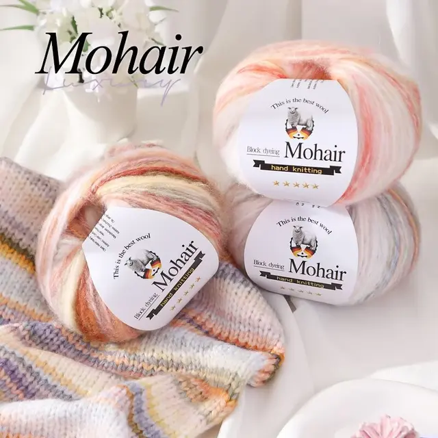 Colorful Gradient 50g Mohair Yarn Ball Hand Dyed Skin-Friendly for Knitting Sweaters