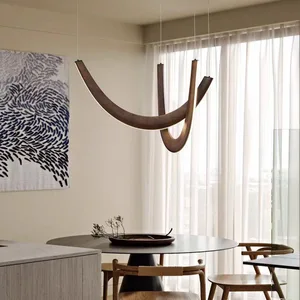 Wood Lampshade Chandelier Lighting Kitchen Island Decoration Nordic Wooden Pendant Lights for Dining Room