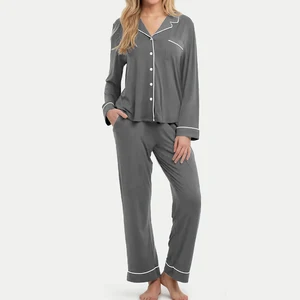 2 Piece Comfy Bamboo Womens Pajama Set Loungewear Ladies Pyjamas Long Sleeve Pj Set Adult Lounge Wear Set