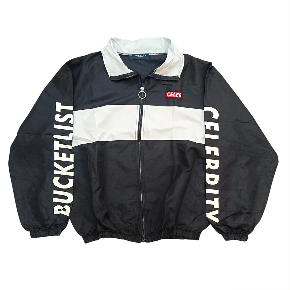 DCY Mens Jacket Black White Polo Collar Full Zip Lightweight Windbreak
