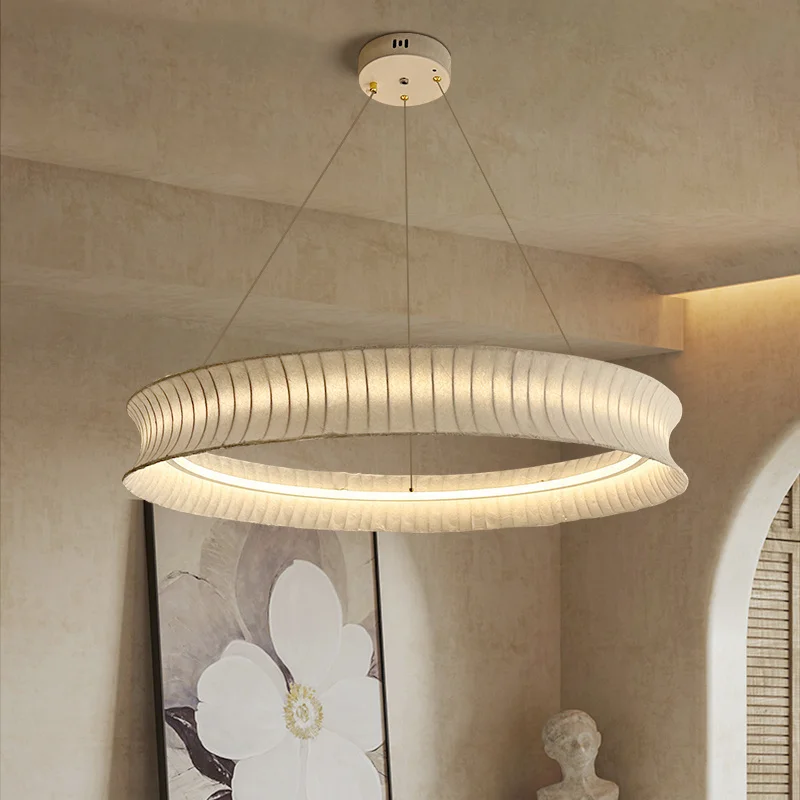 Lampadario circolare minimalista in seta in stile Wabi-Sabi, combinazione retrò per uso interno, per sala da pranzo, soggiorno, tutta la casa
