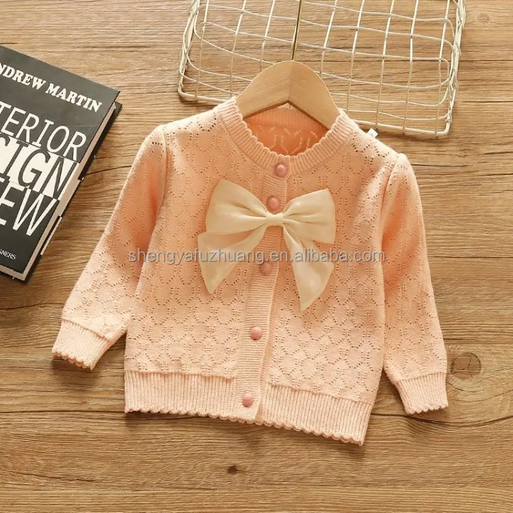 New hot spring and summer solid color hollow knitted cardigan baby girls' sweaters