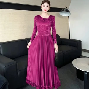 Miyake Pleated Dress with Ample Elasticity and Fitted Pleated Skirt Design for Date Wear