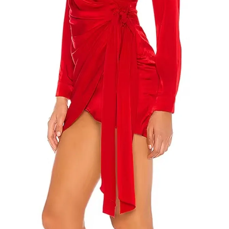 open lace back dress SCARLET Ruched Satin Mini Dress main image 1