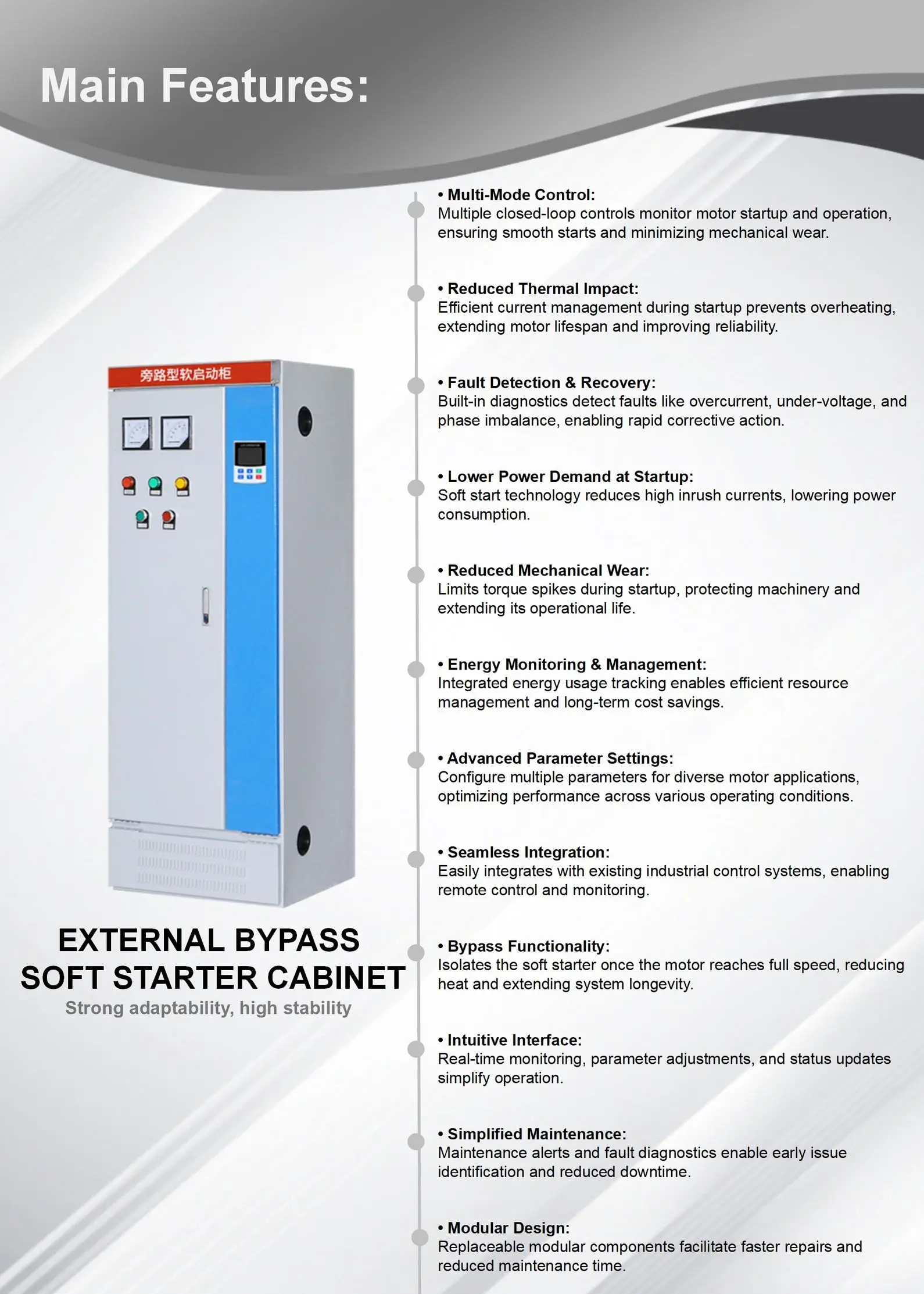 Online/Bypass Soft Start Cabinet 380V Intelligent Motor Control 11kw/55kw/180kw/400kw/630kw Soft Start Cabinet supplier