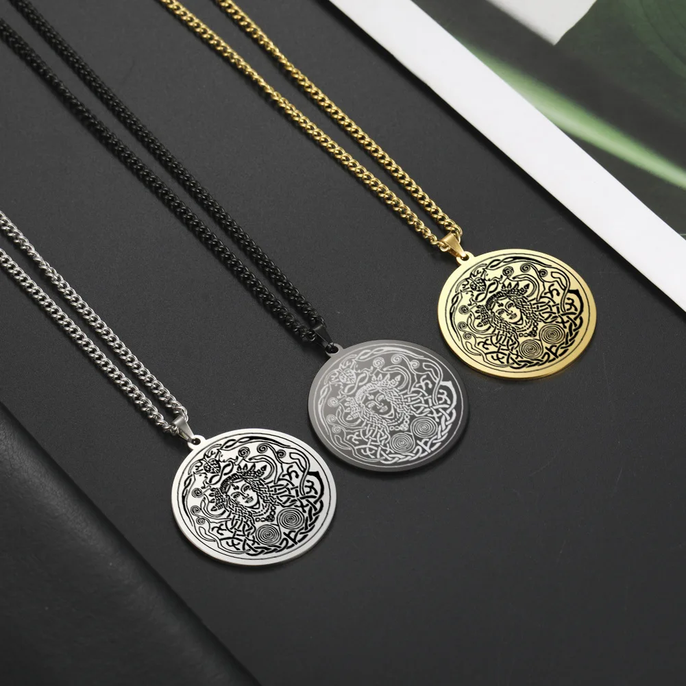 HLSS358 Freya Freyja Necklace Goddess Cats Norse Pagan Viking Amulet Talisman Jewelry Laser Cut Stainless Steel Pendant Necklace