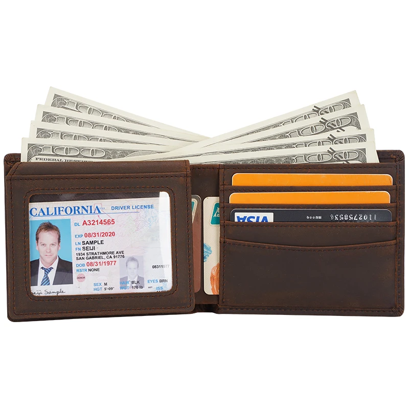 Брендовый индивидуальный кошелек Tiding из натуральной кожи Коричневый мужской в стиле ретро двойного сложения Crazy Horse для мужчин