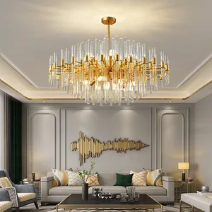 Zeal Lighting Pendant Light Living Room Gold Modern Glass Crystal Luxury Chandelier for High Ceilings