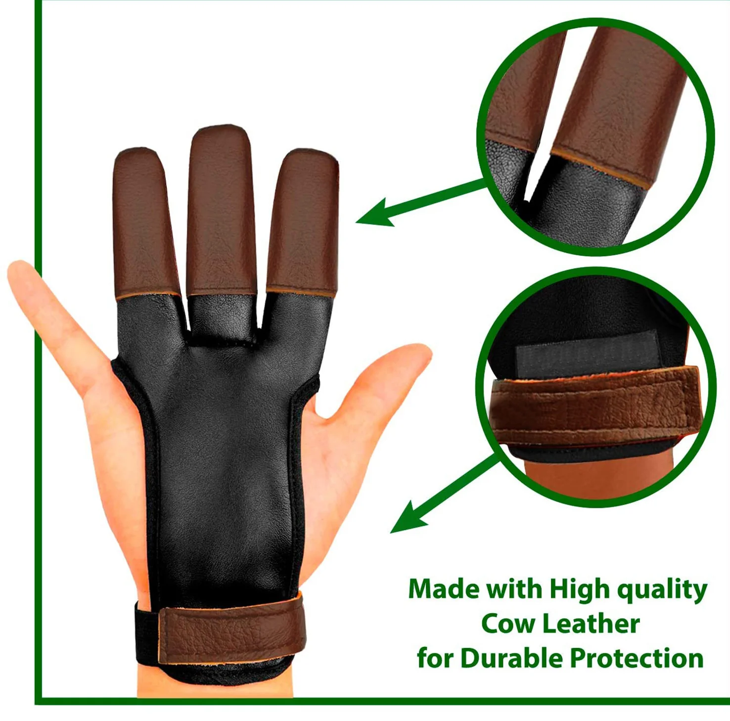 Leather Archery Gloves 3 Finger Tab Guard Bow Shooting Protector Hunting Gear H6 