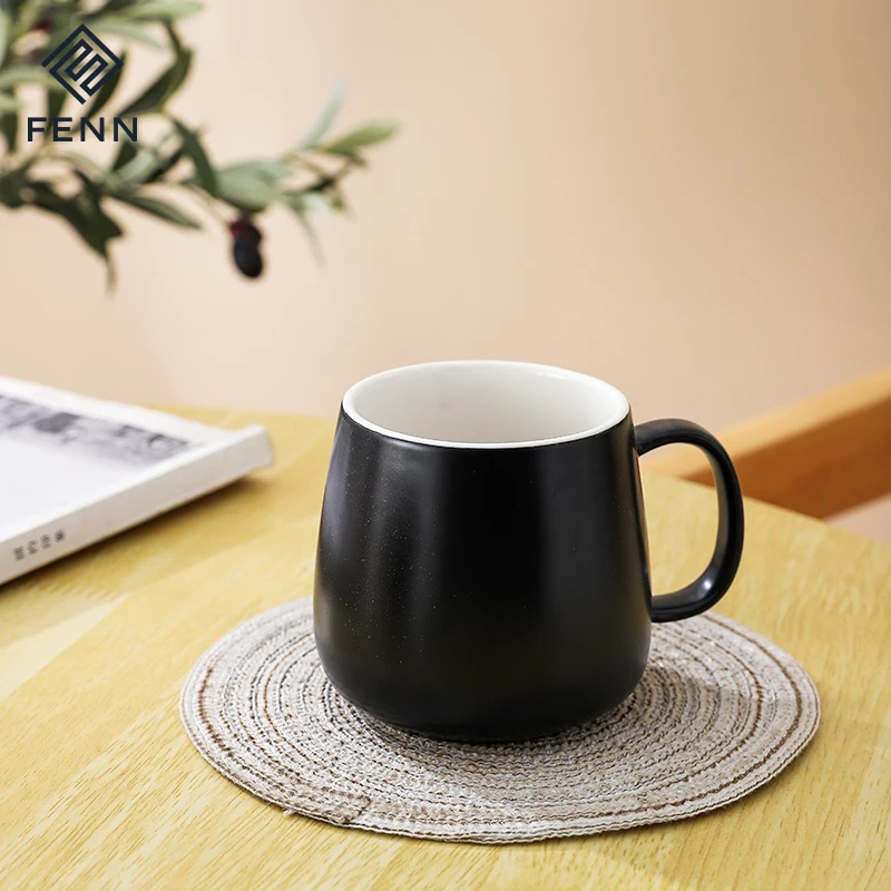 FENN 400ml Black Mugs Mate Porcelain Double Color Inner Outside white Wholesale Ceramic Custom Cafe Coffee Mug