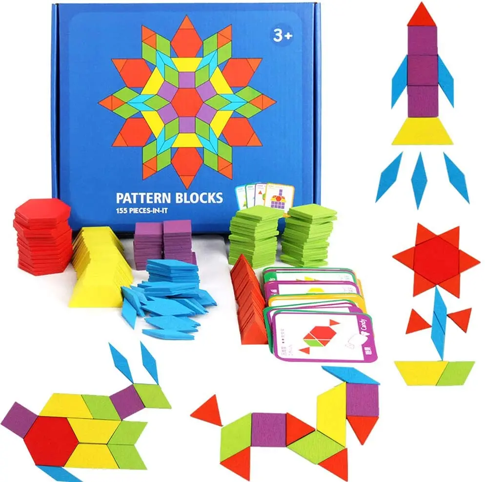 Kids 155pcs Creative Wooden Pattern Blocks Pattern Block Shapes Pattern Blocks