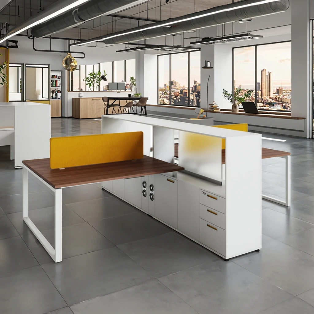 Executive Workstation Desk Double-Side Cabinet Storage Panel System Steel Frame Modern Corporate Furniture Space Management 4