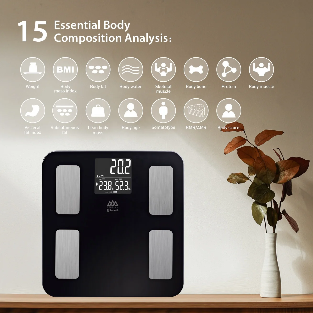 2023 Trend Big VA Screen Customized App Wireless Connection Body Analysis Smart Bathroom Scale Weighing Body Fat Scale