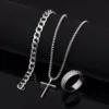3-Silver cross necklace+bracelet+ring
