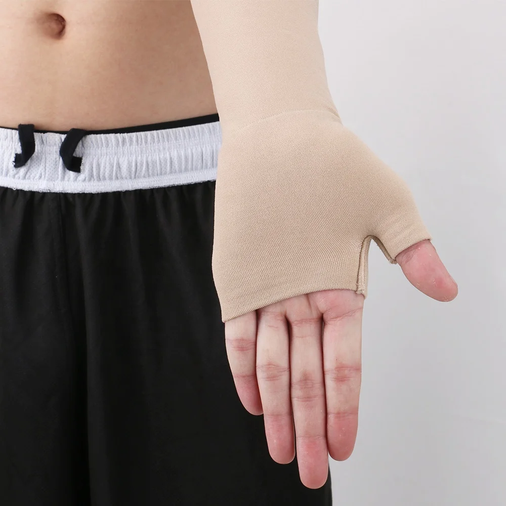 Beister Lymphedema Medical Compression Arm Sleeve with Gauntlet for Men & Women (Single), 20-30 mmHg Full Arm Support with Dot Silicone Band, Graduated Compression Arm Brace for Swelling, Arthritis