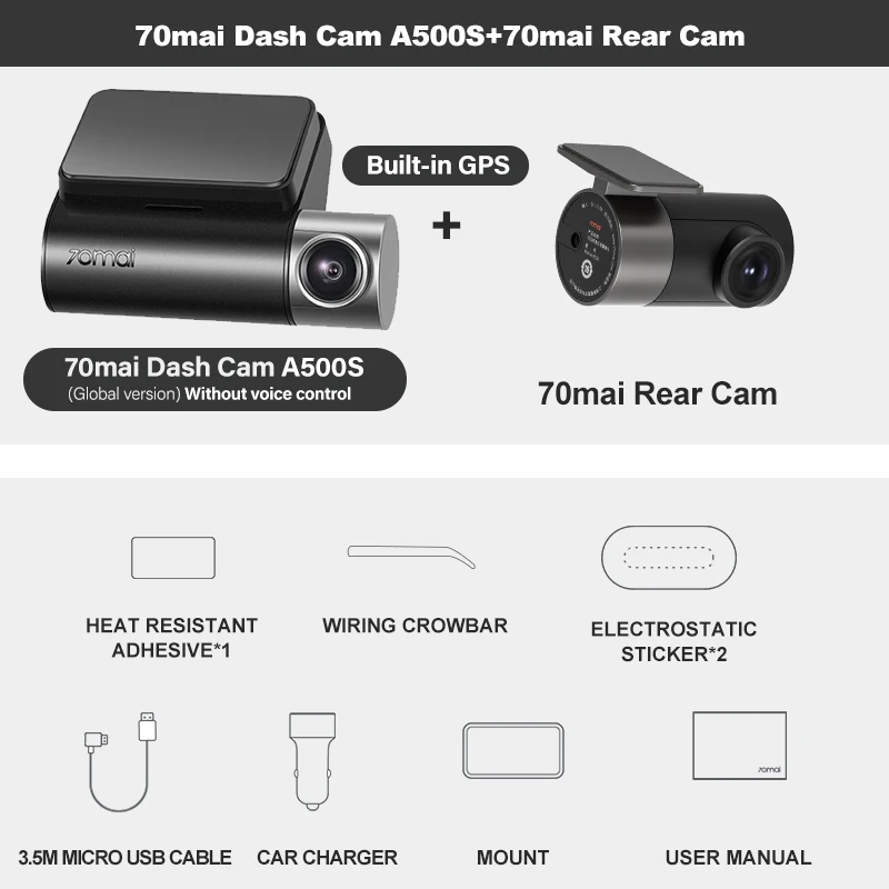 70mai Dash Cam Pro Plus A500S+ - Dual Camera System