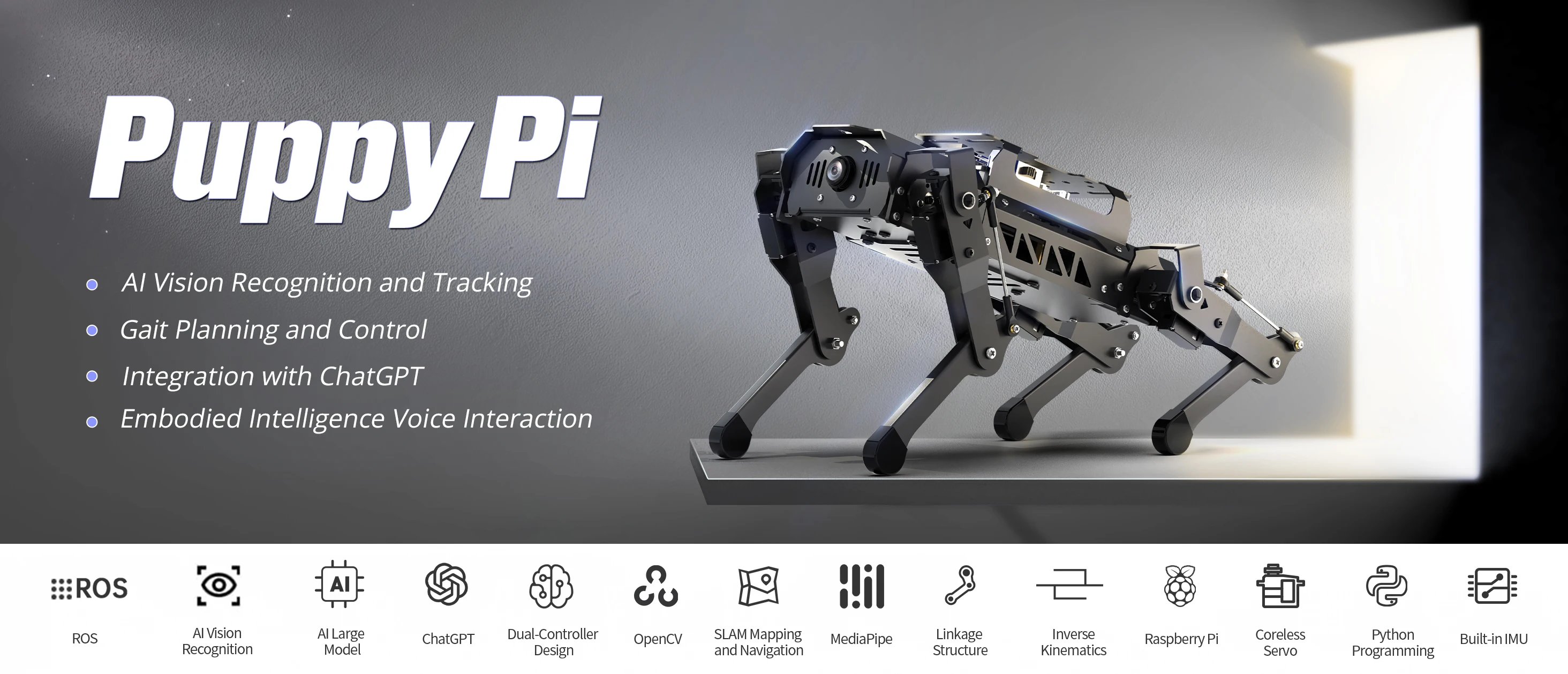 Hiwonder Puppypi AI Vision ROS Open Source 8DOF Robot Dog