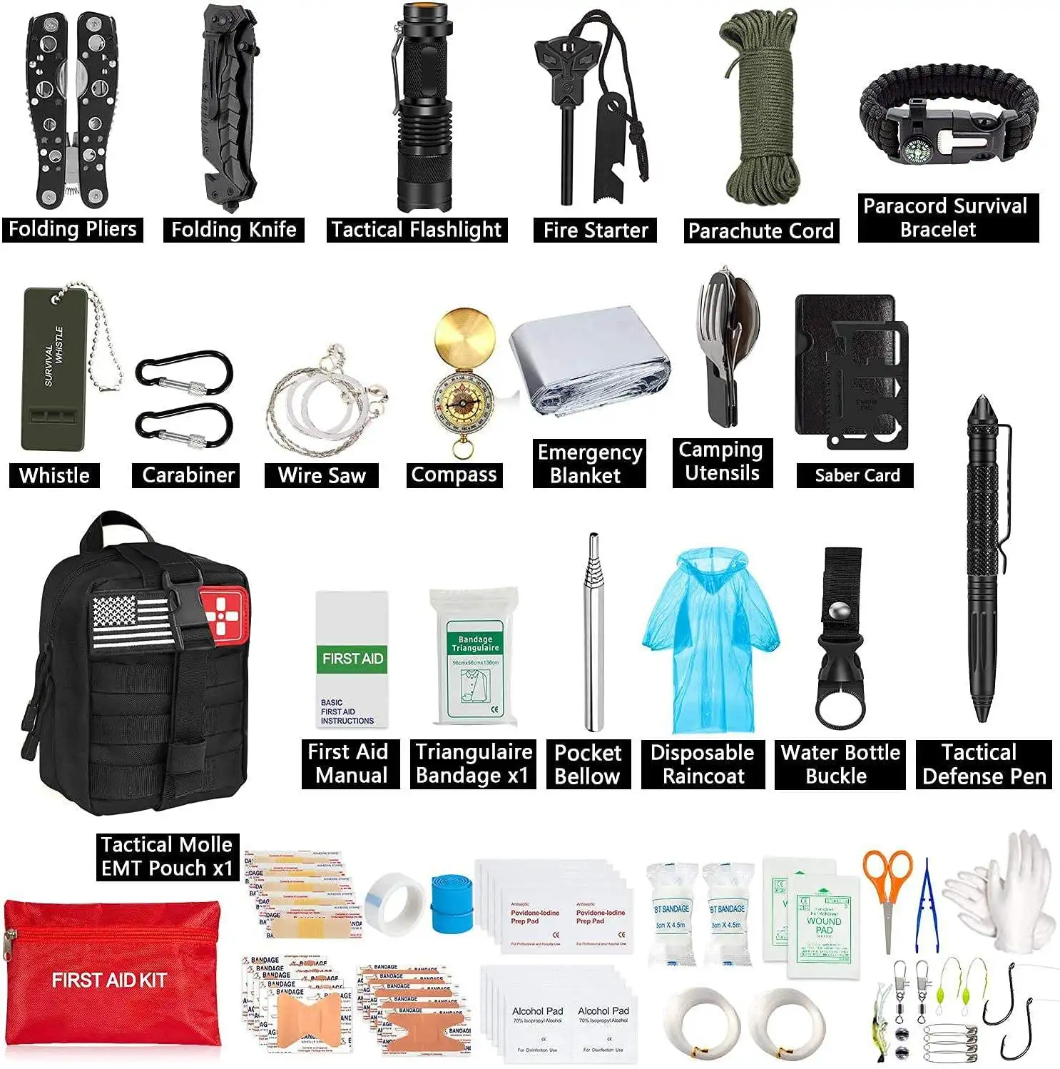 All In One 19 In 1 Camping Hiking Emergency Equipment Tactical Survival ...