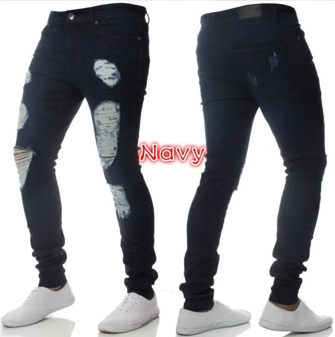 Wholesale Designers Trendy washed Pencil long Pants Black Stretch Trouser Mens Ripped Denim Slim Fit High Waisted Jeans