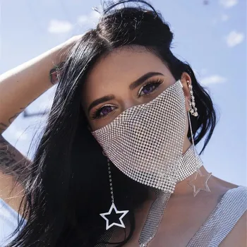 Women's Party Jewelry Fishing Net Metal Rhinestone Face Mask Sun Protection Veil
