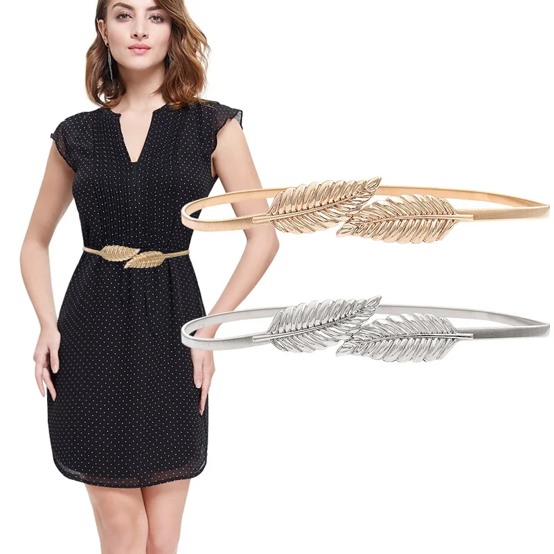 Low Price Leaf Elastic Thin Gold Chain Dress Belt for Ladies Garments