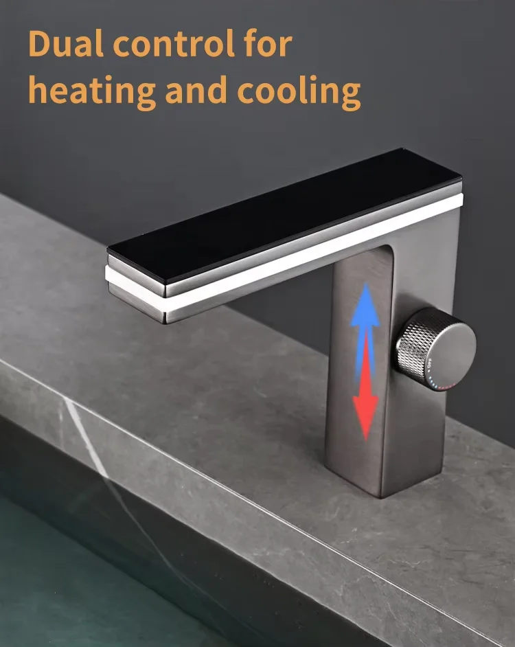 LED Intelligent Digital Temperature Display Hydroelectric Power Smart Surround Atmosphere Brass Aluminum Bathroom Basin Faucet